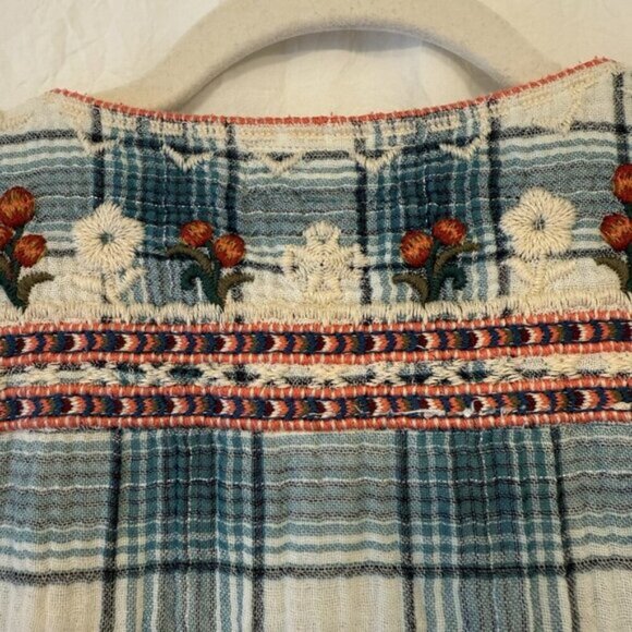 Johnny Was Workshop Juliene Estelle Floral Embroidered Plaid 90s Y2K Top Large - Picture 5 of 13